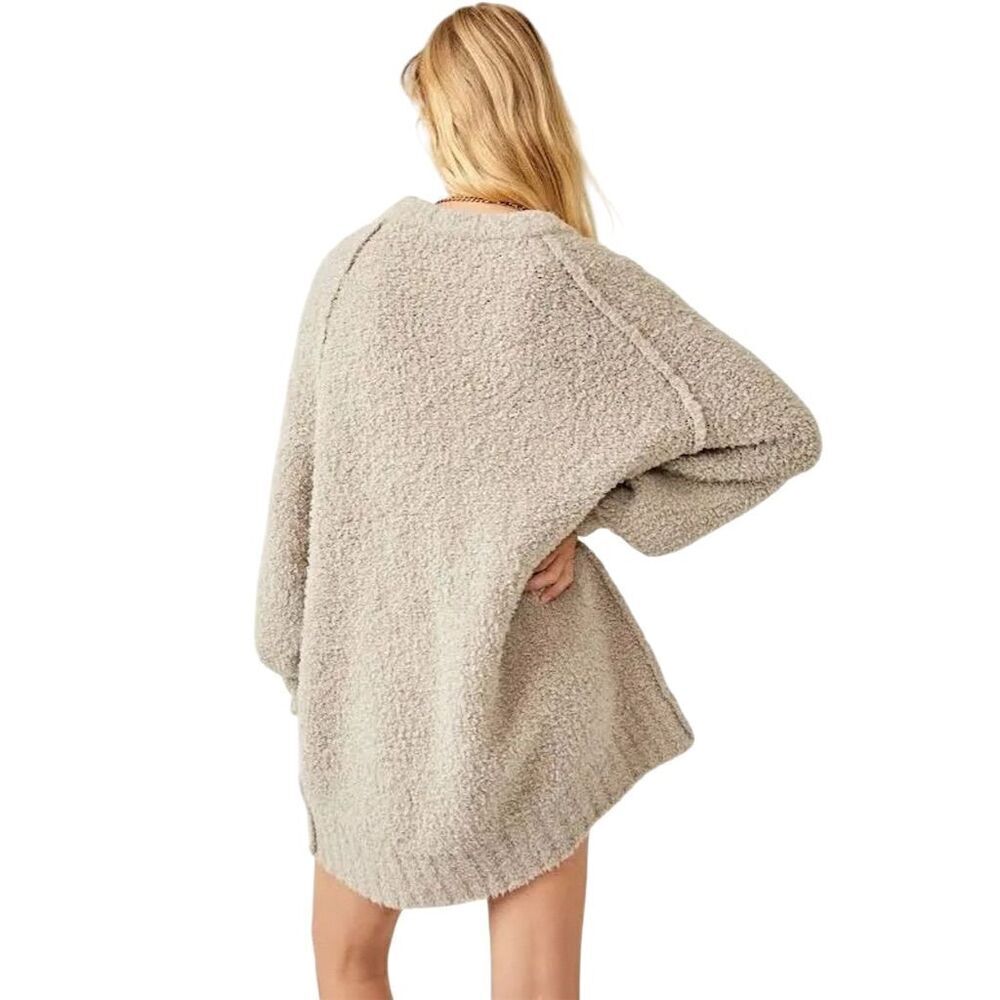 Free People Wool Blend Teddy Sweater Oversized Beige Pullover S Cozy Outdoor - Picture 4 of 16